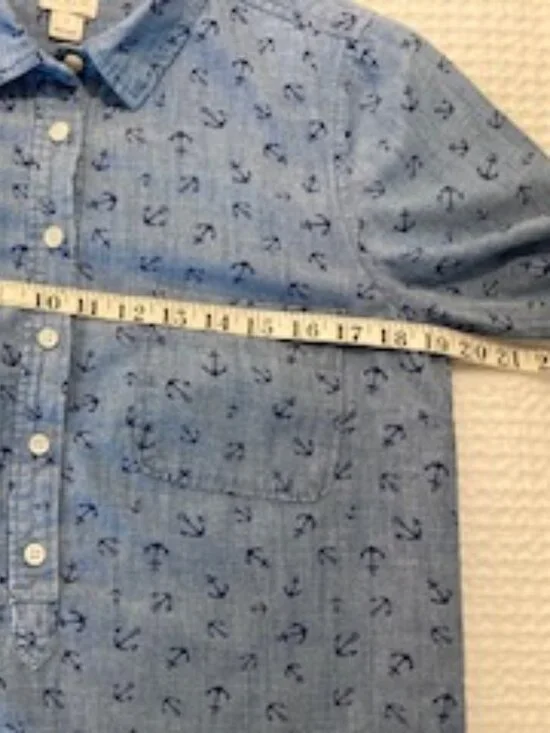 J.Crew Nautical Anchor Chambray Denim Popover Shirt - Blue - Size Small - Picture 8 of 9